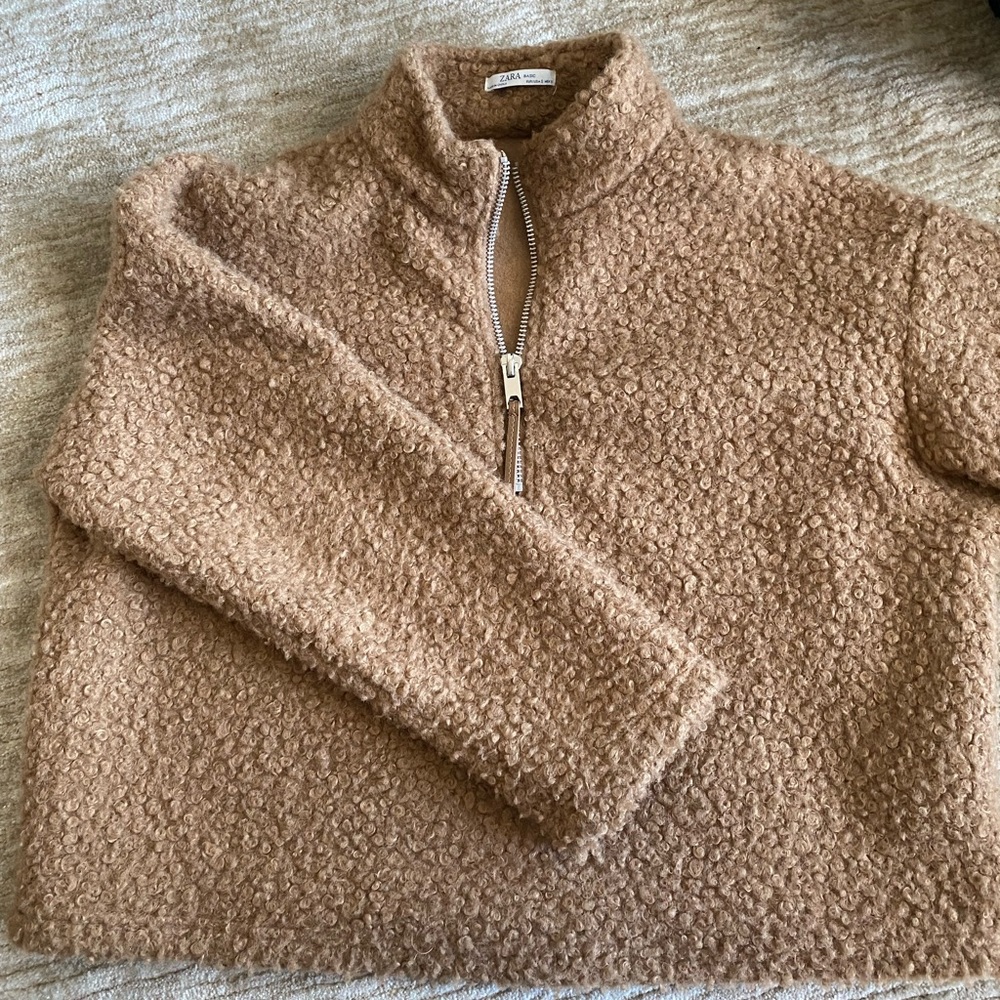 zara teddy zip up pullover